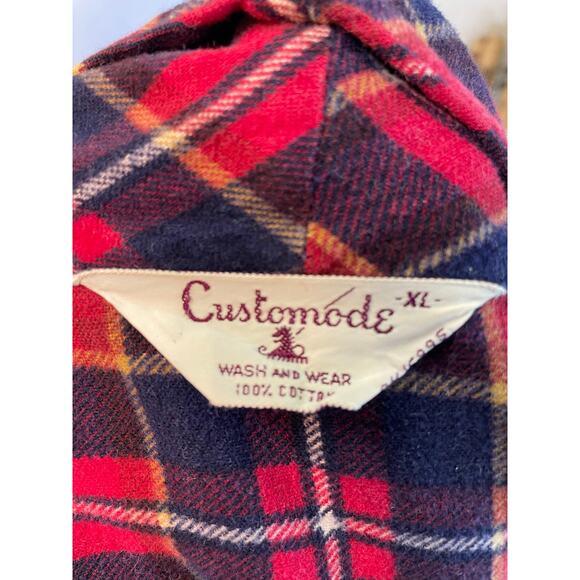 Vintage 1960s Plaid Cotton Flannel Robe XL Red Blue - Picture 10 of 11